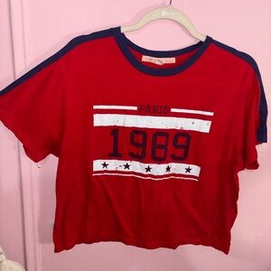 Rebellious One Red and Navy Crop Top